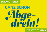 Ganz schön abgedreht: Schlauer heizen Grafik mit Schrift 'Schlauer heizen - Ganz schön abgedreht - Für joveles Klima'