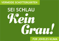 Das neue Motto der Mitmachkampagne: "Sei schlau, kein Grau - Vermeide Schottergärten" Grafik mit Text 'Sei schlau, kein Grau - Vermeide Schottergärten'