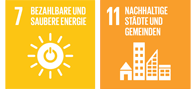 Grafik mit den beiden 17-Ziele-Icons 'Bezahlbare und saubere Energien' und 'Nachhaltige Städte und Gemeinden'