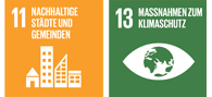 Grafik mit den beiden 17-Ziele-Icons 'Nachhaltige Städte und Gemeinden' und 'Maßnahmen zum Klimaschutz'