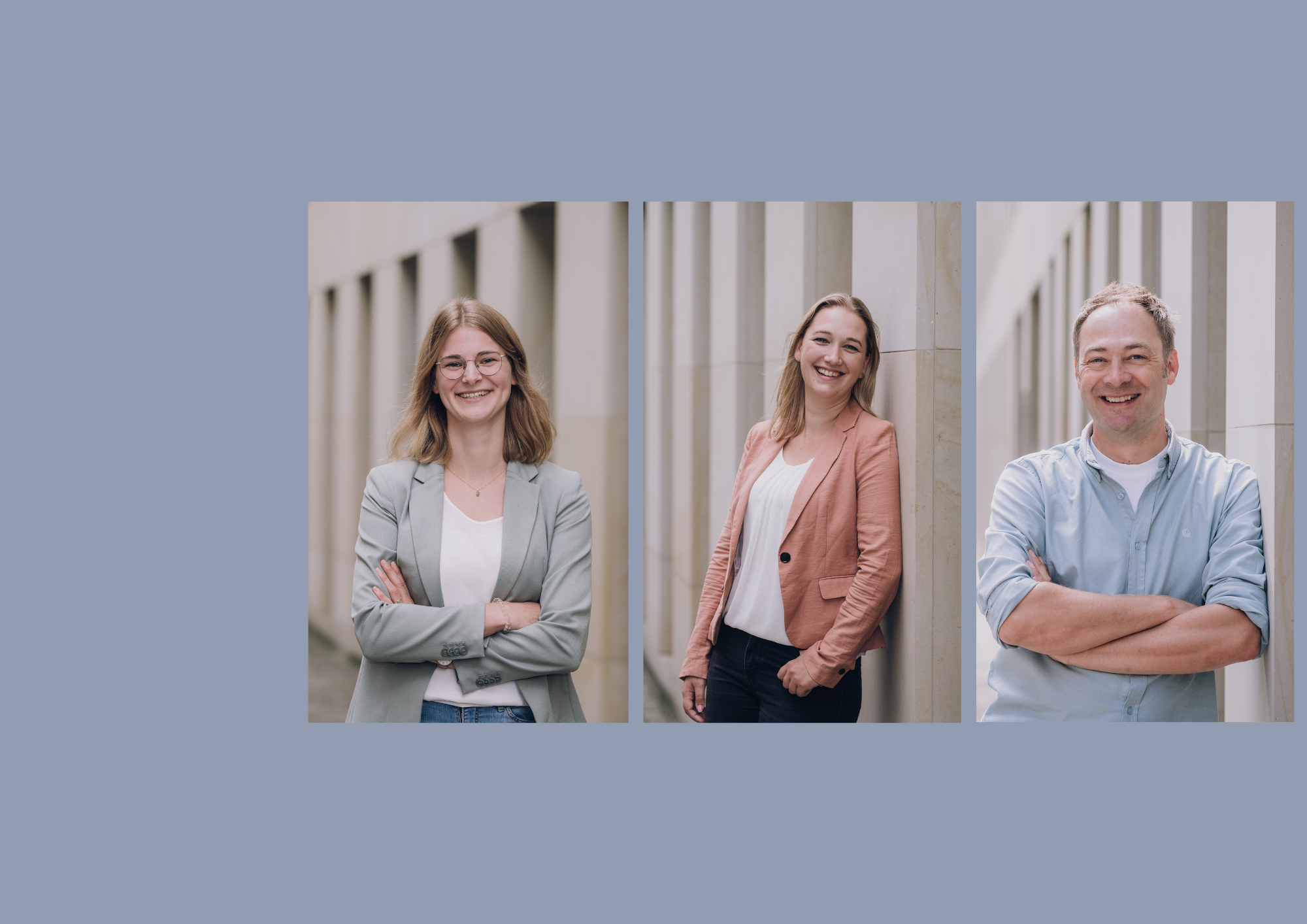 Porträtbilder von Julia Gründing, Viola Keller und Henning Spenthoff von Münster Marketing.