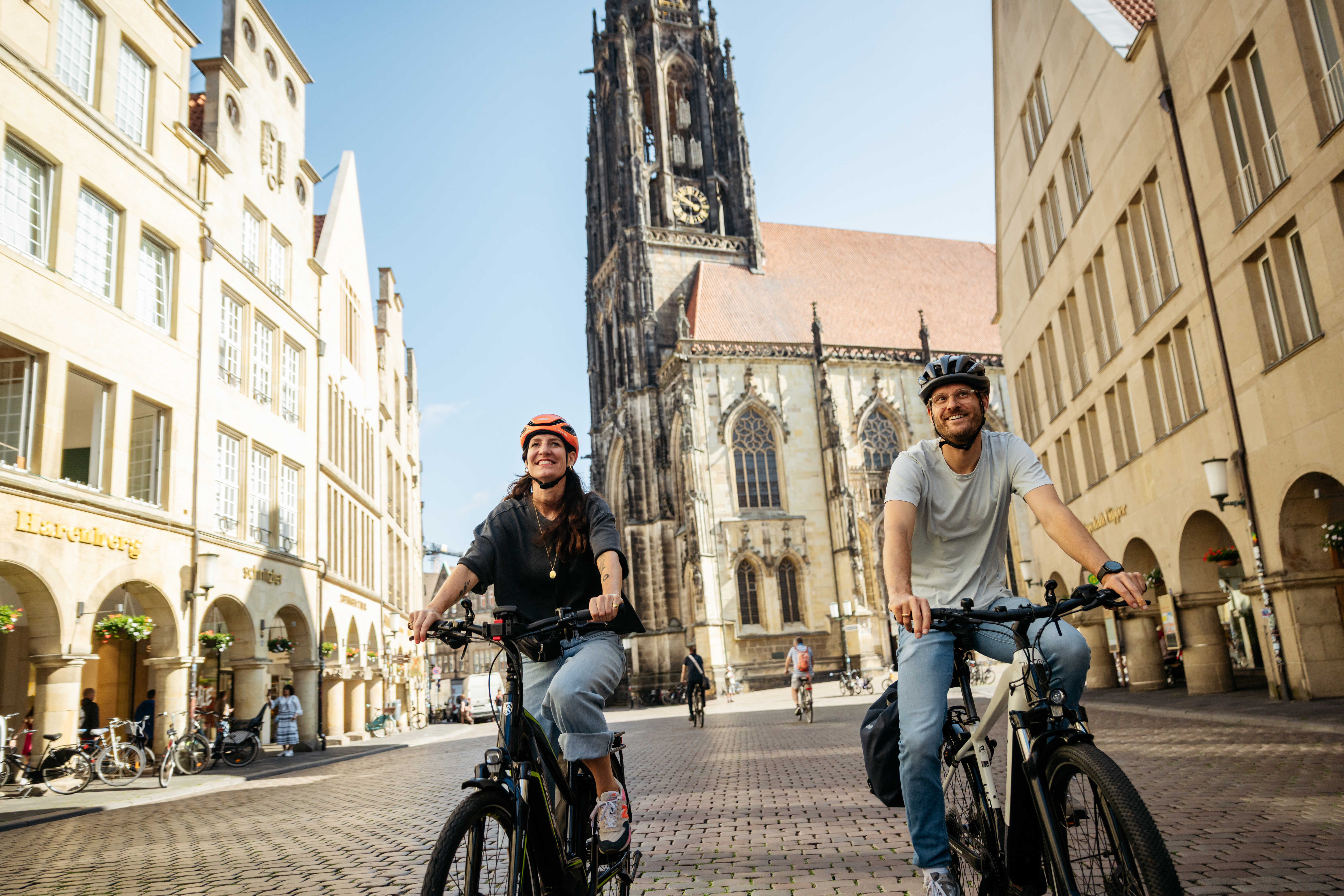 Radfahrer auf dem Prinzipalmarkt in Münster.