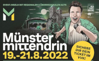 Plakat zum Stadtfest Zeichnung: eine große Bühne neben dem Dom, im Vordergrund ein Sänger mit Mikrofon.
