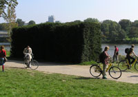 Fietsers voor de sculptuur van Rosemarie Trockel