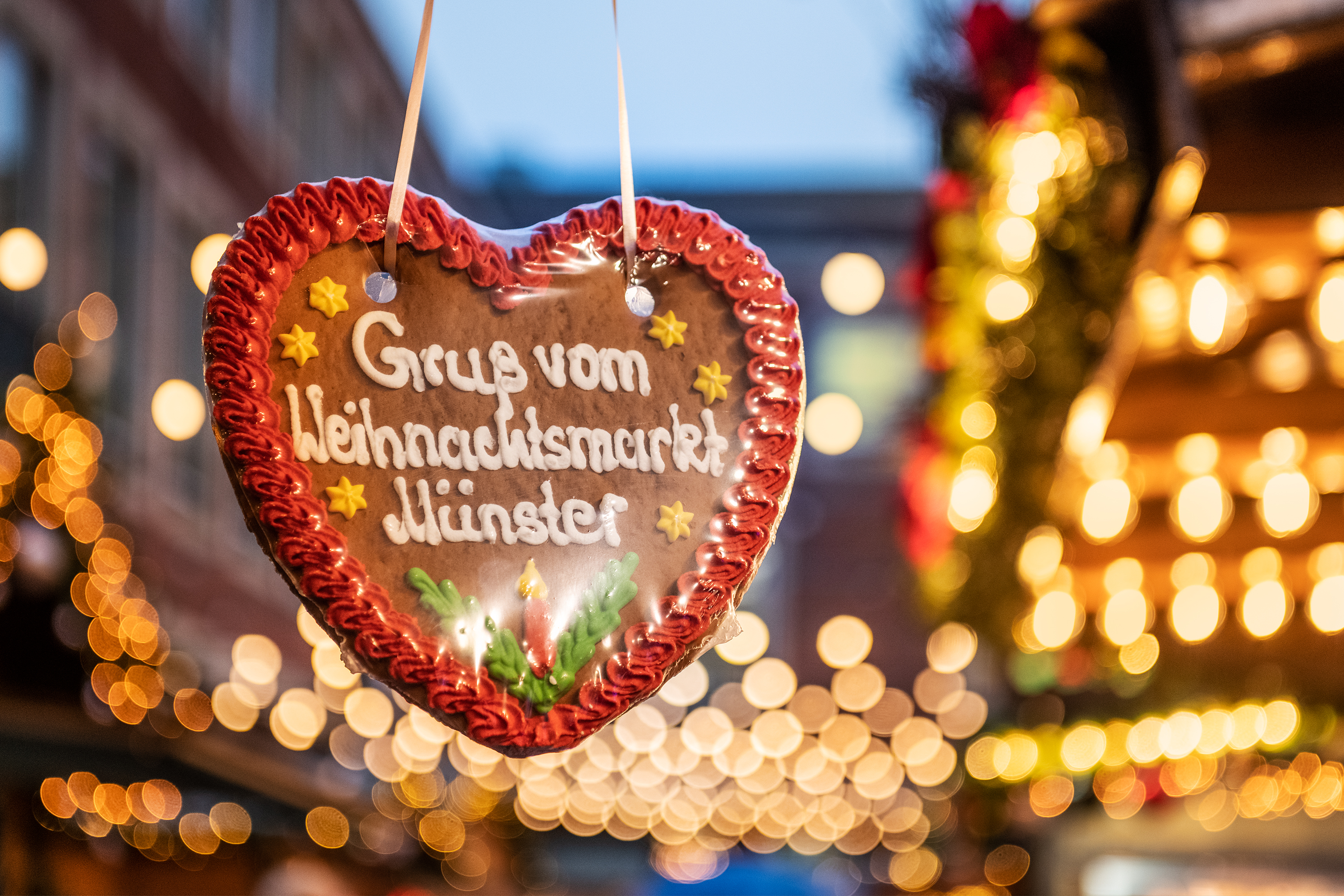 Lebkuchenherz: "Gruß vom Weihnachtsmarkt Münster"