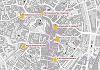 Stadtplan mit den verzeichneten fünf Weihnachtmärkten