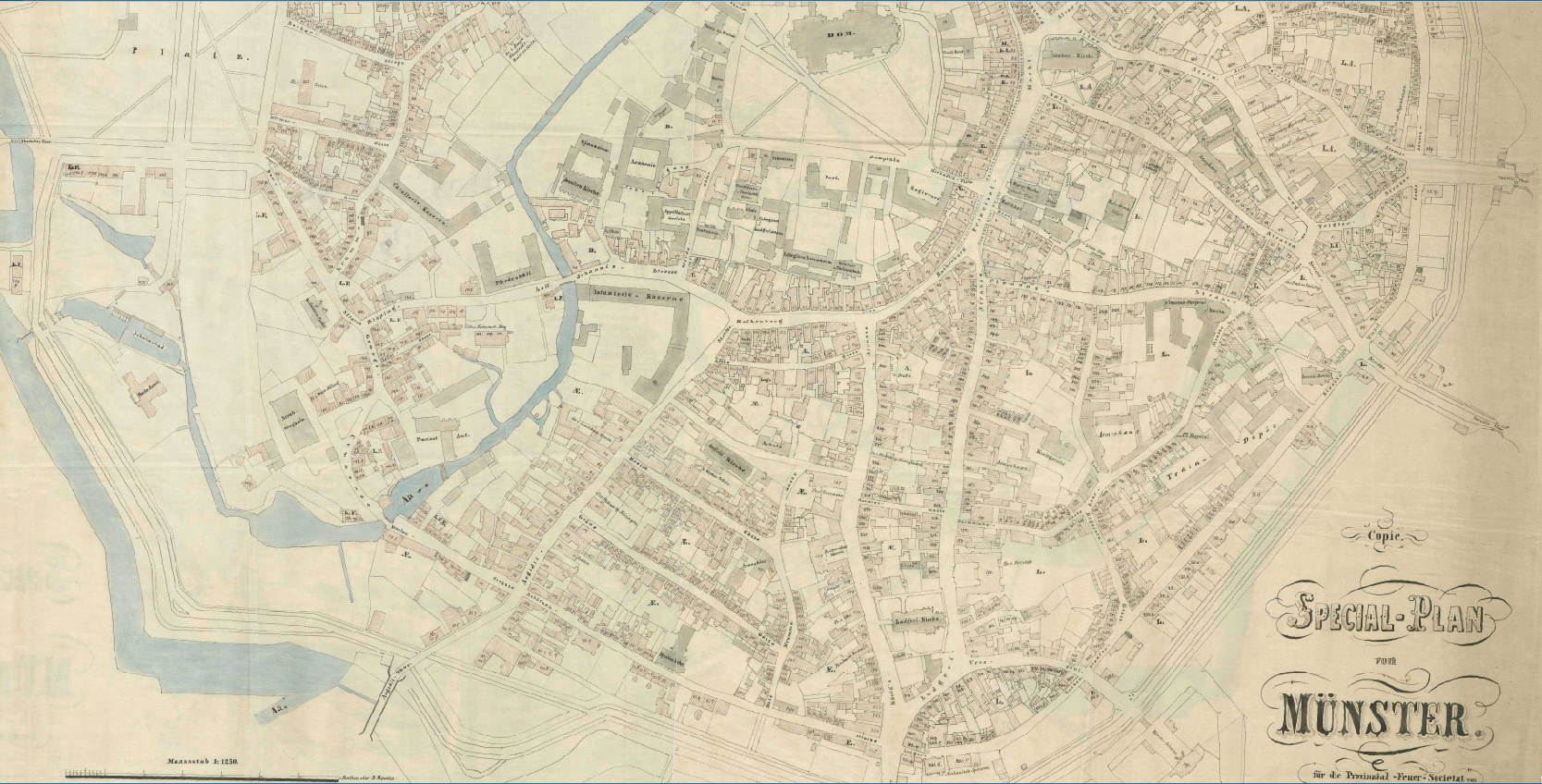 Ausschnitt eines alten Stadtplans von Münster aus dem Jahre 1862