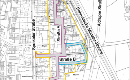 Wohnquartierplan mit bunt eingezeichneten Strassen
