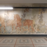 Wandbild mit drei mittelalterlichen Reitern