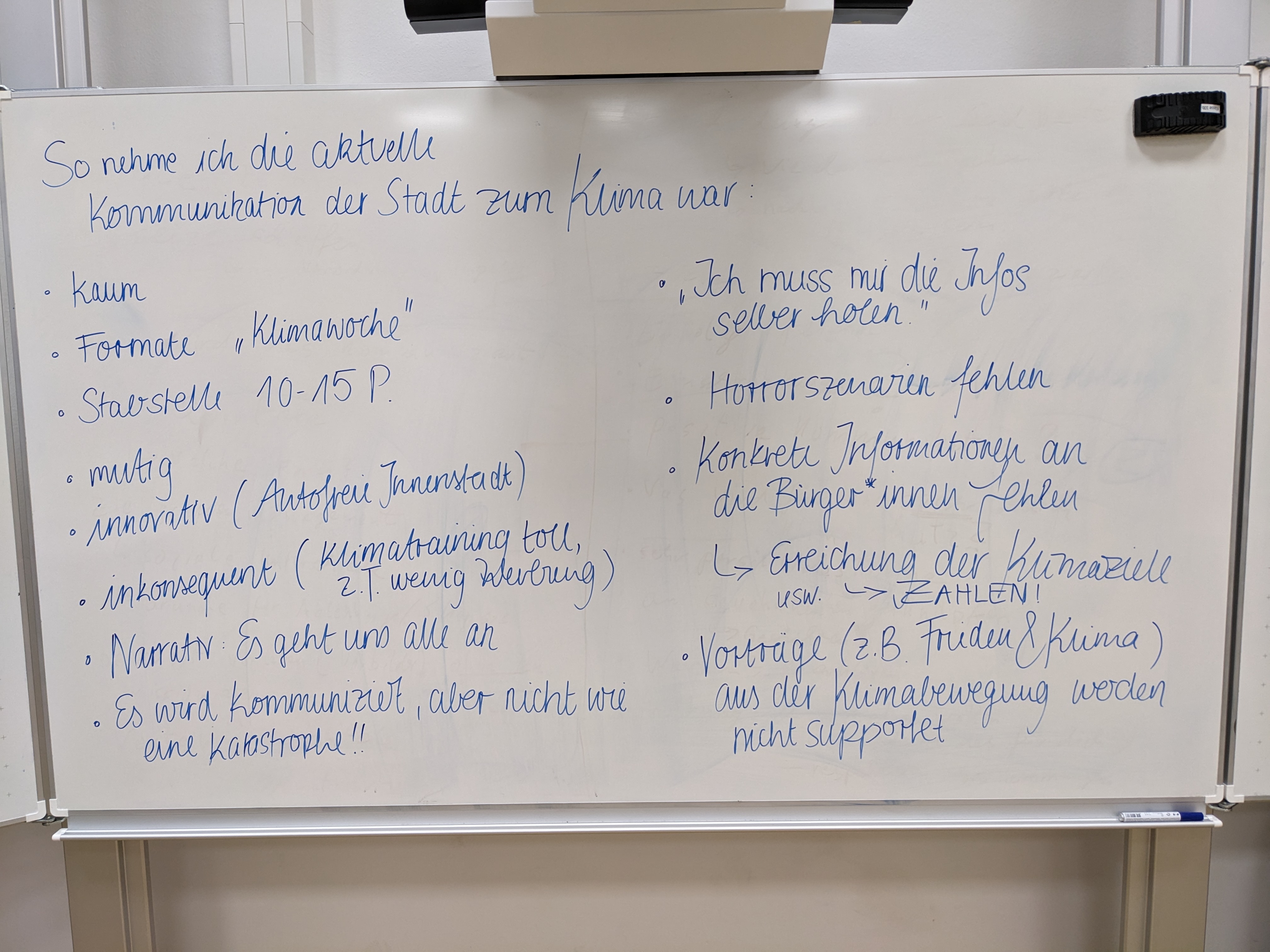 Session 6, von Carlotta: "Wie kommuniziert die Stadt die Klima-Katastrophe und wie geht das auch anders?" (Teil 1)