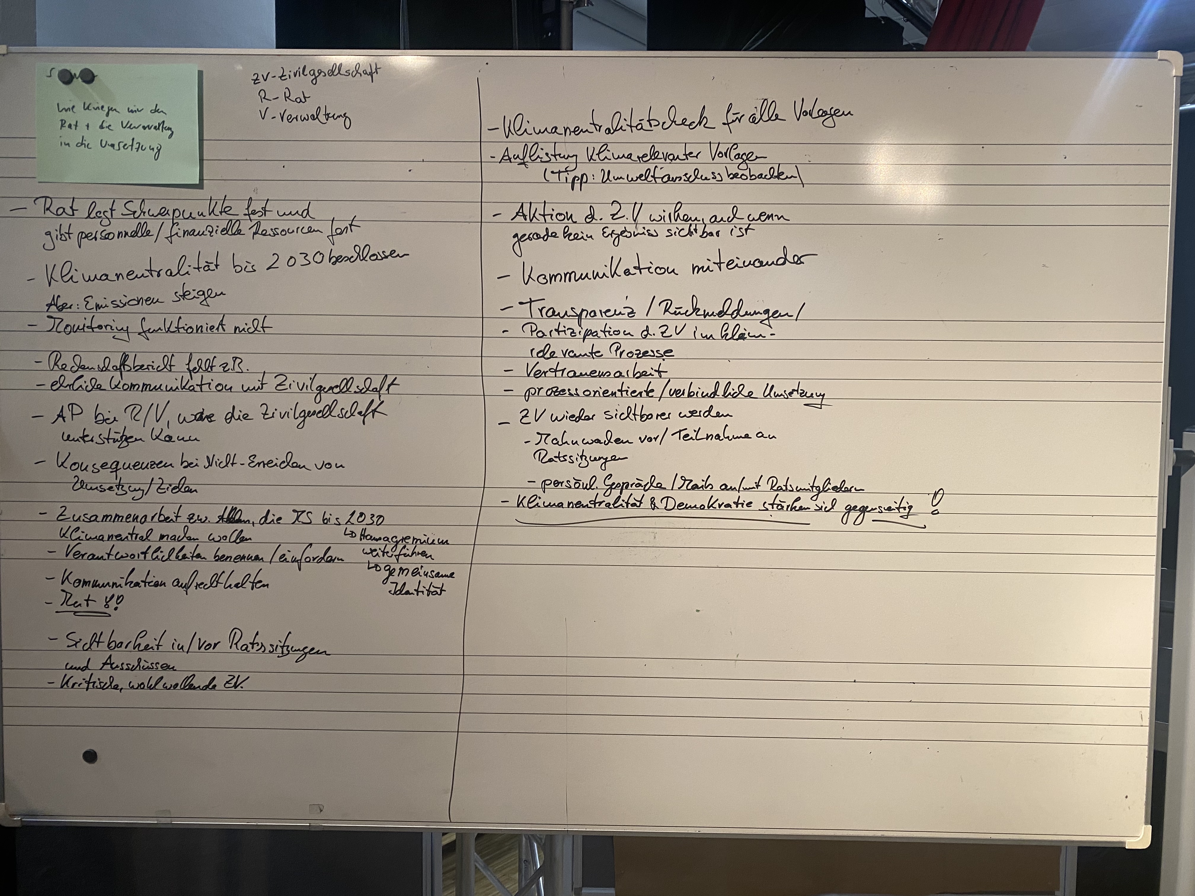Session 8, von Swinda: "Wie kriegen wir den Rat + die Verwaltung in die Umsetzung"