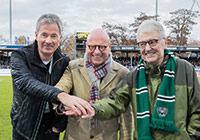 Oberbürgermeister Markus Lewe mit dem Aufsichtsratsvorsitzenden Frank Westermann und Vereinspräsident Christoph Strässer von Preußen Münster Gruppenfoto