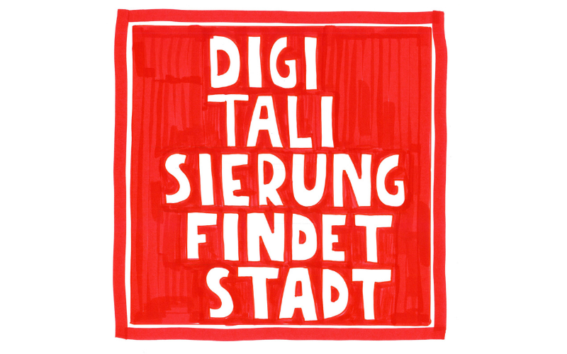 Schriftzug Digitalisierung finde Stadt Graphic Recording