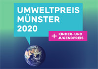 Logo des Umweltpreises Münster 2020 Logo des Umweltpreises Münster 2020: Eine Weltkugel mit darüber liegender Beschriftung 'Umweltpreis Münster 2020 + Kinder- und Jugendpreis'