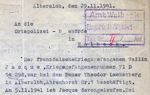 Bericht über Flucht und Festnahme eines französischen Kriegsgefangenen