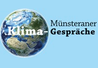 Logo Klimagespräche Erdkugel, darüber der Schriftzug 'Münsteraner Klima-Gespräche'
