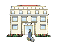 Hotel Reisender geht ins Hotel